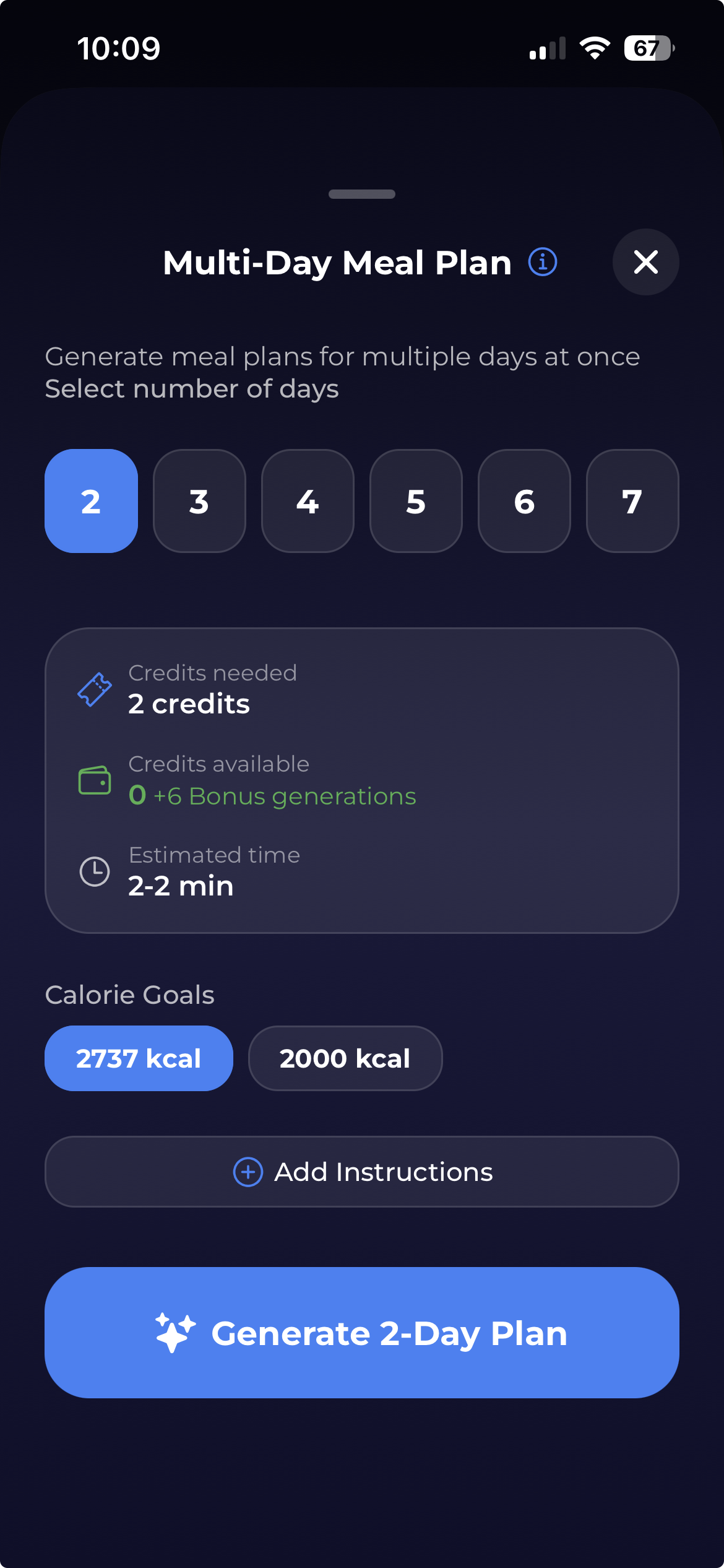 Multi-day meal plan generation